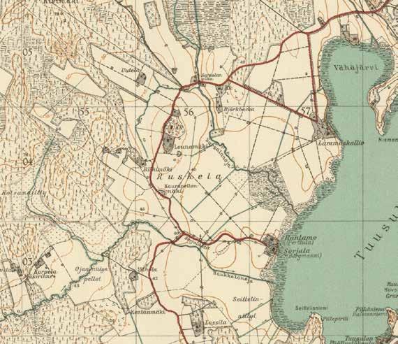 jpg Ruskelan kylän pohjoisosat ja Lammaskallio vuonna 19245 laadittussa topografikartassa.