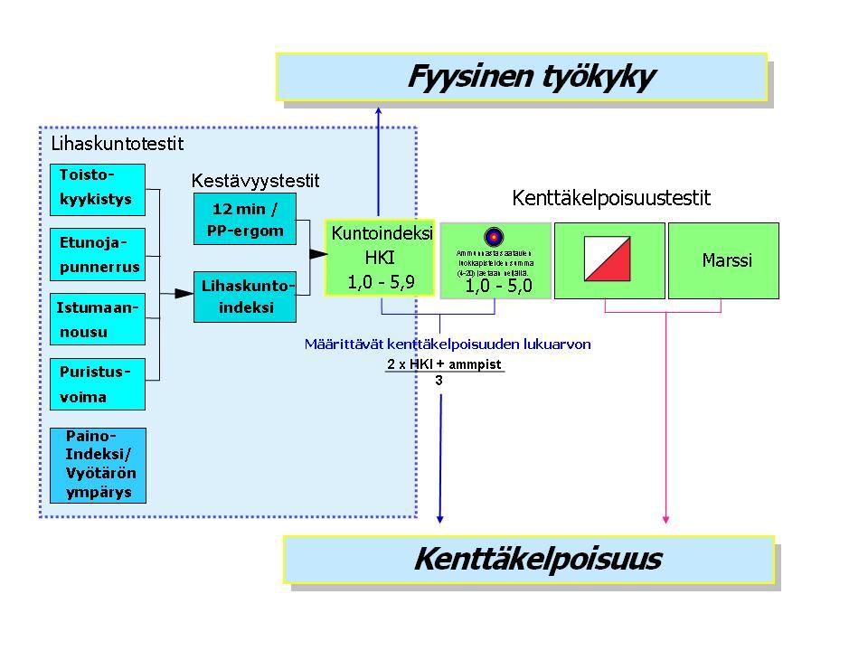 lashenkilöstöllä on velvollisuus ja siviilihenkilöstöllä mahdollisuus osallistua vuosittain kuntotesteihin, joissa määritetään työntekijän kunto- ja/tai kenttäkelpoisuusindeksi viisiportaisella