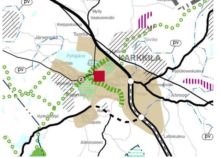 Yleiskaava Karkkilan keskustaajaman ja kaakkoisosan osayleiskaavassa, jonka valtuusto hyväksyi 5.9.2011 (lainvoimainen 10.4.