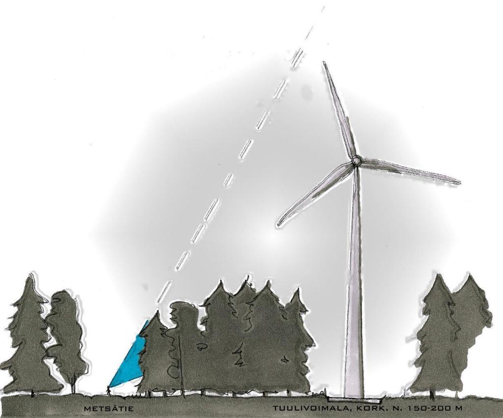 Kuva 12. Tuulivoimalat jäävät puustoisessa maastossa usein katveeseen, eivätkä näy ollenkaan.
