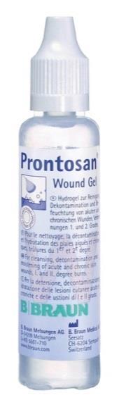 Haavan ja haavaympäristön hoitoaineet Prontosan haavageeli ja paksumpi Prontosan Wound Gel X sisältää polyhexadinea käyttövalmis geeli irrottaa