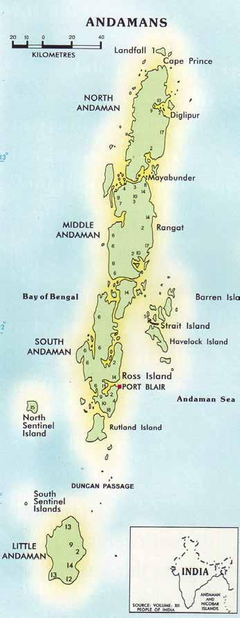 Maantiede Andamaanien saaristo on syrjäinen saariryhmä itäisellä Intian valtamerellä, Bengalinlahdella, Myanmarin edustalla, josta on mantereelle matkaa noin 300 kilometriä.