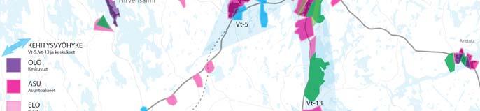 Kartalla on esitetty asemakaavalla osoitettua maankäyttöä keskustan alueella.