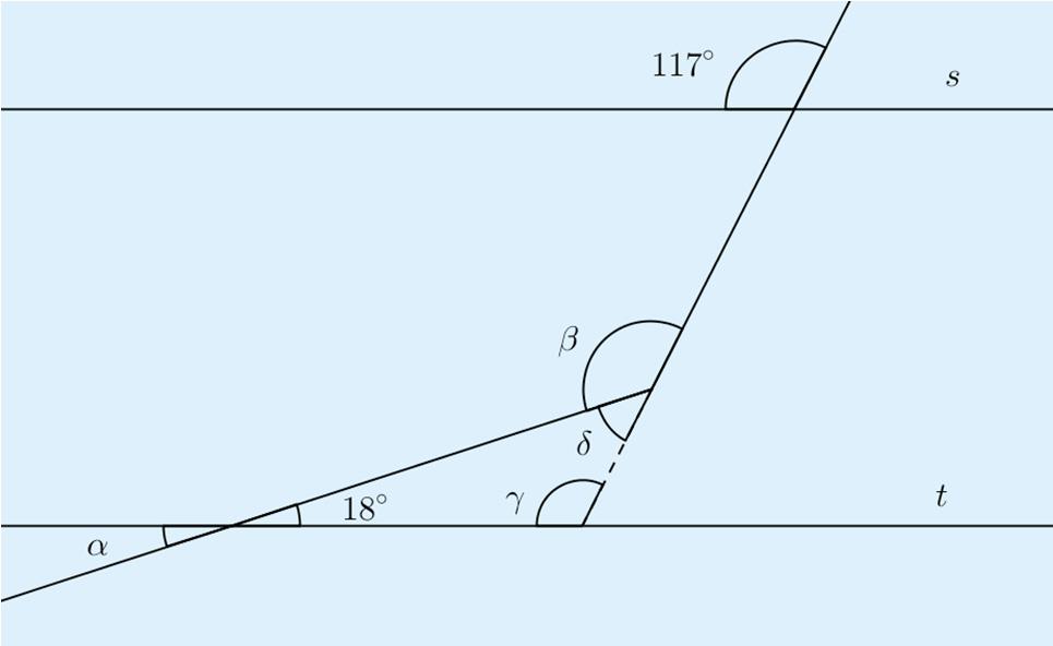 2. Kulma α ja 8 ovat ristikulmia, joten kulma α 8. Jatketaan suoria s ja t leikkaavaa puolisuoraa alaspäin niin, että kuvioon muodostuu kolmio.