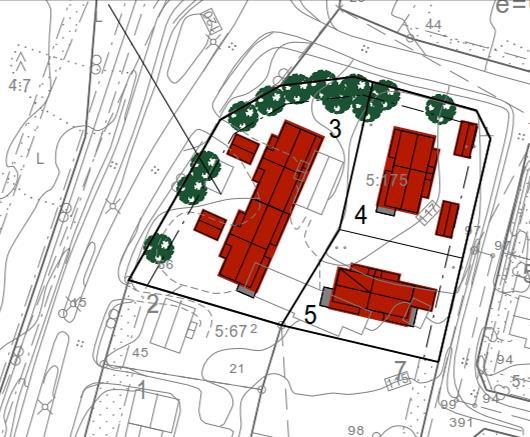 Rivitalotontille mahtuu esim. neljä noin 70 80 m2 suuruista asuinhuoneistoa ja niiden edellyttämät autopaikat.