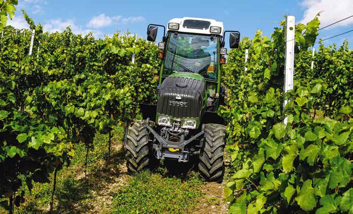 vaihtoehto: V-malli, jossa ohjattavuutta parantava leveä etuakseli Fendt 200 Vario F Ihanteellinen traktori hedelmän- ja viininviljelyä varten: suurempiin riviväleihin ja rivileveyksiin 1,90 3,00