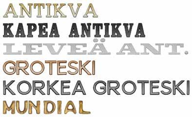 TEKSTITYYLEJÄ PRONSSIKIRJAIMIA: KAIVERRETTAVIA TEKSTIMALLEJA: pronssikirjainten sävyjä