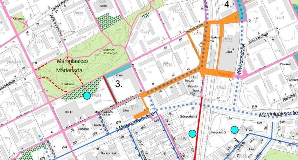 Kuva 16. Suhde maisemaan kehityskuvan mukaan Urbaani syke - Ulkotila yhdistyy rakennusten alimpien kerrosten liiketiloihin, työtiloihin ja etupihoihin ja levenee välillä aukioiksi.
