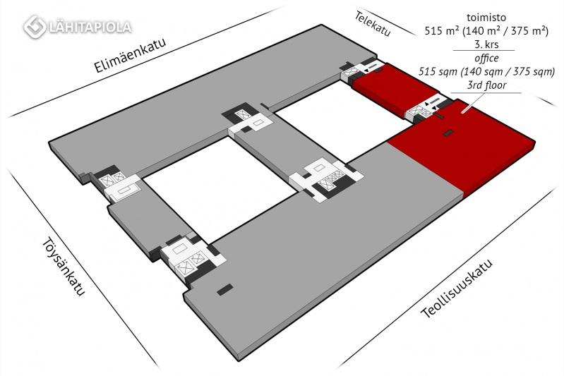 Toimisto 515 m² / 3. krs. Siisti kolmannen kerroksen toimistotila Vallilassa.