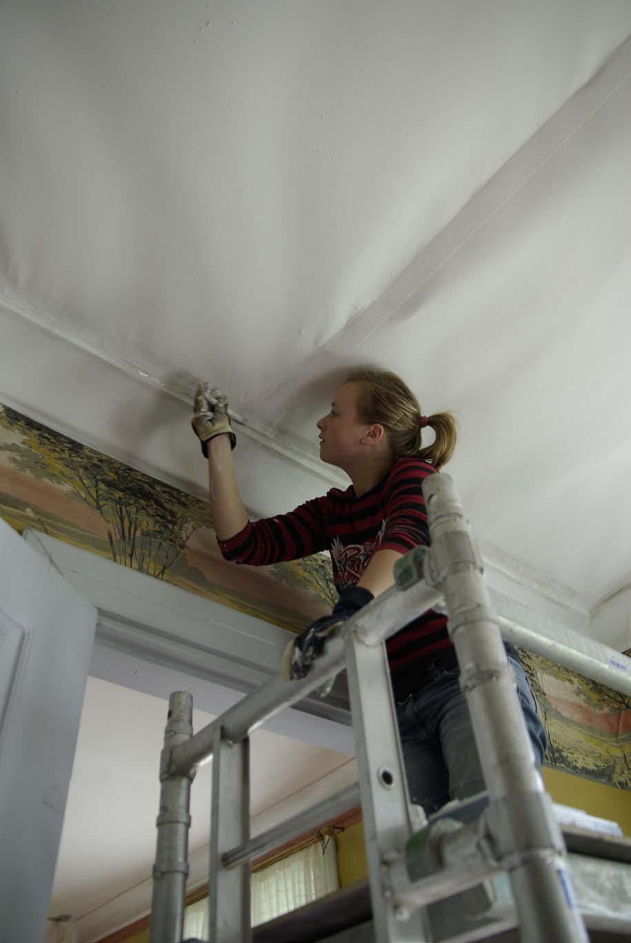 Ruokasali Ruokasalin katon korjausmaalaukset Kesällä 2009 tehdyt pinkopahvin paikkaukset (makulatuuri) maalataan toiseen kertaan
