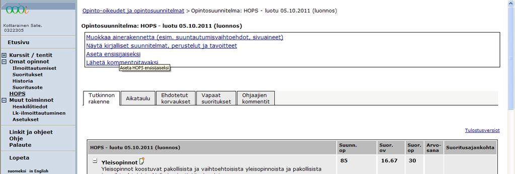 Sähkötekniikan koulutusohjelma 13 Kuva 13 Lähetä kommentoitavaksi kun ensisijaisuus on valittu