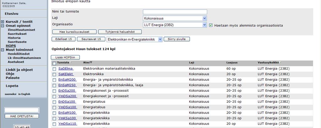 Sähkötekniikan koulutusohjelma 9 Toinen tapa on jättää nimi/tunniste tyhjäksi ja merkitä lajiksi Kokonaisuus ja valitse organisaatioksi haluamasi sivuaineen tarjoava koulutusohjelma/organisaatio