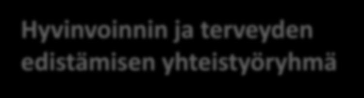 Maakunnallinen hyvinvoinnin ja terveyden edistämisen johtoryhmä Hyvinvoinnin ja terveyden edistämisen yhteistyöryhmä Tehtävät: Huolehtii maakunnallisesta visiosta ja linjauksesta Tekee hyvinvoinnin