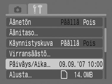 12 Valmistelut Aloittaminen Päivämäärän ja kellonajan asettaminen [Päiväys/aika]-valikko tulee näkyviin, kun kameraan kytketään virta ensimmäisen kerran.
