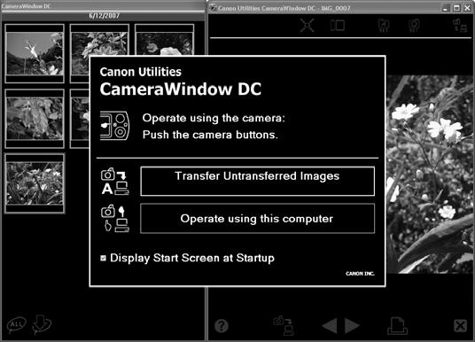 [Programs/Ohjelmat], [Canon Utilities], [CameraWindow], [CameraWindow] ja [CameraWindow]. CameraWindow-näyttö tulee näkyviin.