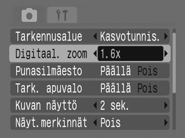 Usein käytetyt kuvaustoiminnot 63 Digitaalisen telejatkeen käyttäminen Digitaalinen telejatkeoiminto saa digitaalizoomauksen avulla aikaan saman vaikutuksen kuin telelisäkkeen (telekuvauksessa