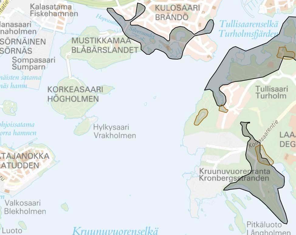 49 (108) Kuva 33. Vesitaloushankealueen ympäristön arvokkaat lepakkokohteet harmaalla ja matelijakohteet ruskealla (lähde: Helsingin karttapalvelu).