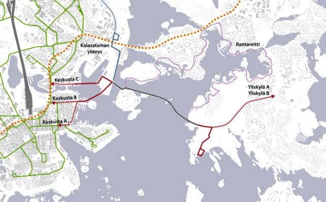 Vesilupahakemus 8 (108) Kuva 1. Suunniteltujen siltojen (Finkensilta ja Kruunuvuorensilta) ja Korkeasaaren rantapenkereen muodostama yhteys violetilla. (Helsingin kaupunki, 20