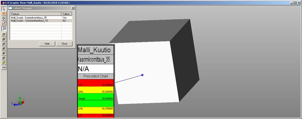 LIITE 4 13 (13) Kuvannon avauduttua mittaukset haetaan 3D-grafiikkaikkunaan painamalla sen