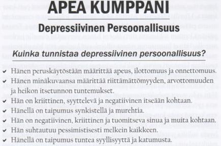 Depressiivinen persoonallisuus ( EI SAA olla depressiossa potilas) 080317 yl juha kemppinen 37 WB