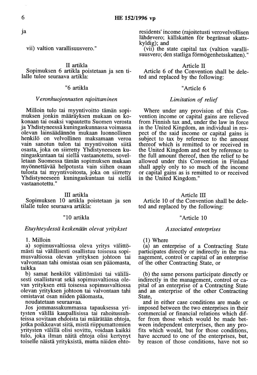 6 HE 152/1996 vp ja vii) valtion varallisuusvero.