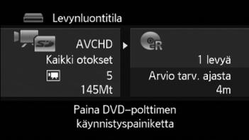 Kytkeminen DVD-polttimeen DW-100 ja levyn luominen 1 Kytke DVD-polttimeen virta. DW-100 Lisätietoja on kohdassa DVD-levyjen luominen.