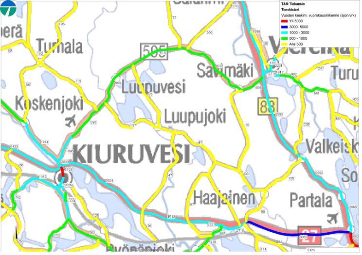 Nykyinen liikennetiheys Turhalan- ja Lapinsalontiellä ovat alle 500 ajoneuvoa vuorokaudessa. Tästä määrästä alle 50 on raskasta ajoneuvoa.