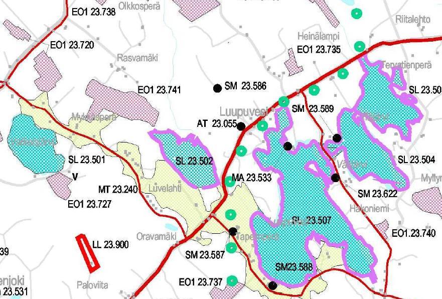 Ylä-Savon maakuntakaavassa on osoitettu ne vanhat seutukaava 1:n aluevaraukset, joilla ei ole todettu merkittäviä luontoarvoja, sekä uusina aluevarauksina jo tuotannossa olevat tai vesilain (1.3.