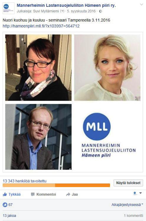 MLL:n Hämeen piiri personoitui vuonna 2016 toiminnajohtajan ja työntekijöiden omiin Twitter-tileihin.