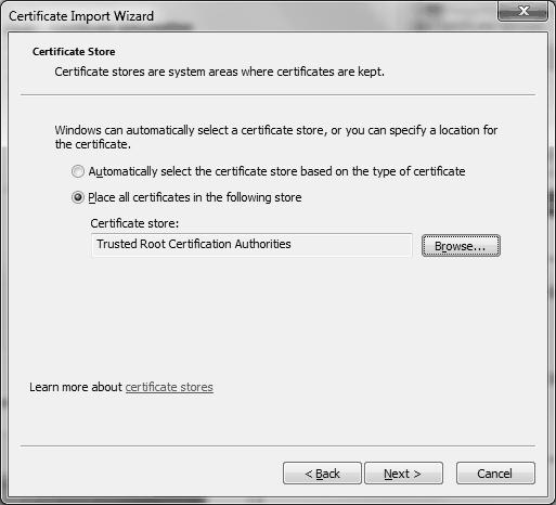 66 Varmenteen tallennuspaikaksi on valittava Trusted Root Certification Authorities, jotta
