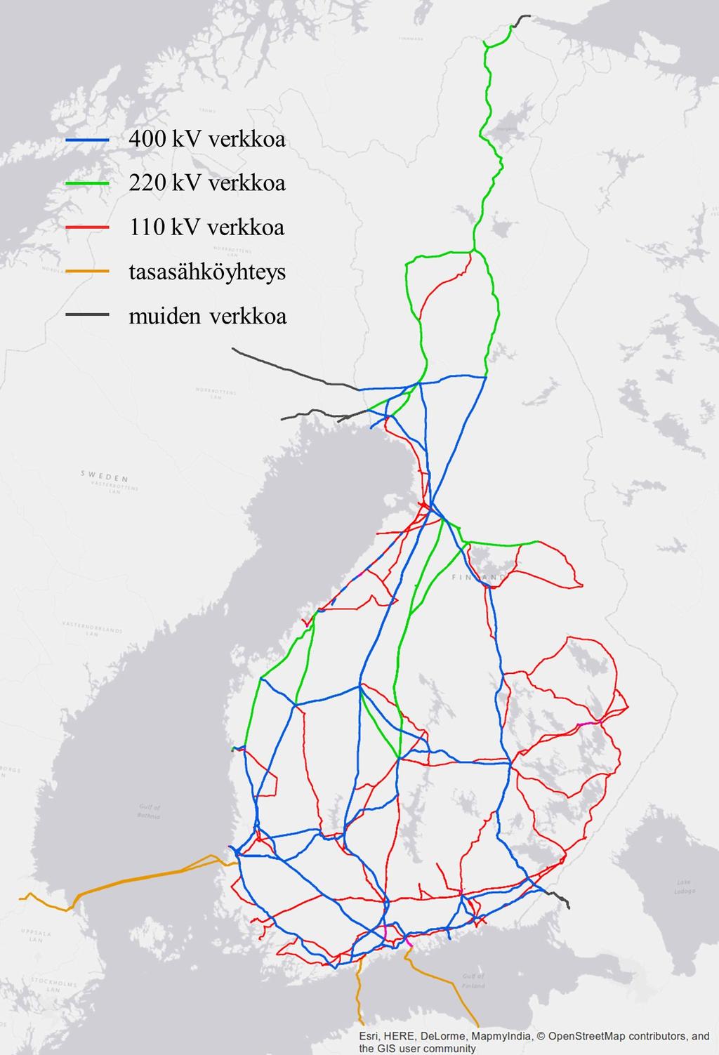 Kuvassa 1 on esitetty Suomen kantaverkko sekä siihen liittyvät rajayhdysjohdot. Kantaverkkoon kuuluu noin 14 000 km voimajohtoa ja yli 110 sähköasemaa.