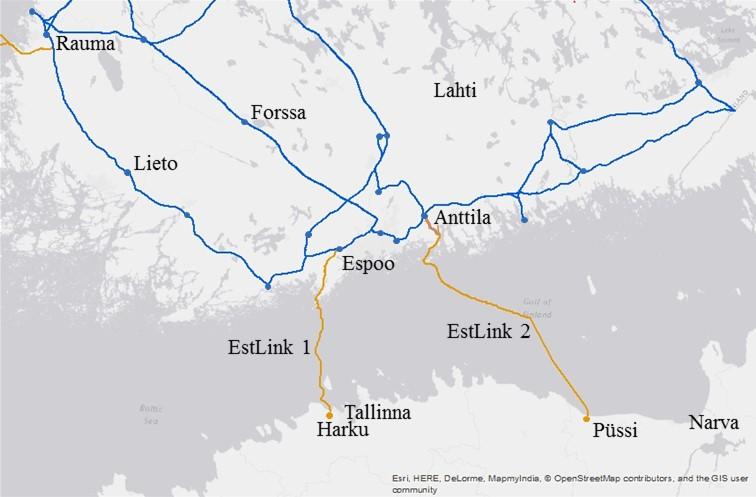 kuuluu 11 km:n maakaapeli Virossa ja 14 km pitkä tasasähköavojohto Suomessa.