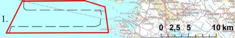 Seuraavassa kuvassa (Kuva 72) on esitetty em. laskenta-alue, jolla suunniteltu kalankasvatusalue myös sijaitsee. Kuva 72. Vuoden 2012 lintujen laskenta-alue ja linja.