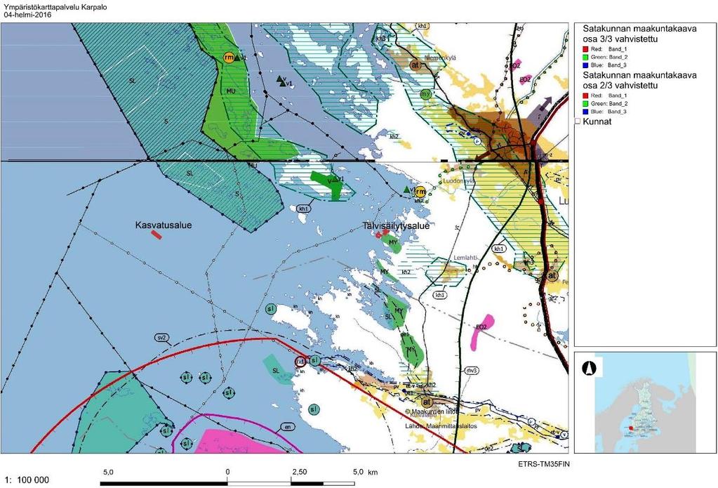 Kuva 77. Ote maakuntakaavasta. Kuvaan on lisätty kasvatusalue ja talvisäilytysalue. 7.1.3 Yleiskaava Kasvatusalueella ei ole voimassa yleiskaavaa.