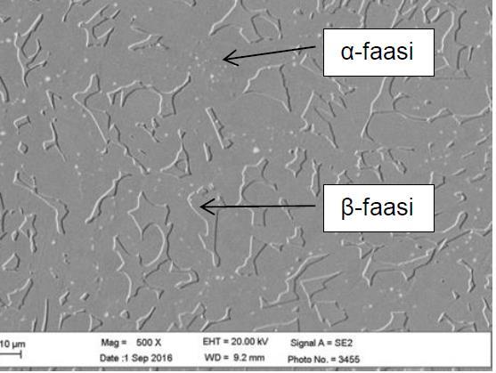 osuus 5-10 % tai β-faasi täysin α-faasin ympäröimää Tähän vaikuttaa seoksen käsittelytapa Kuumapuristamalla ja