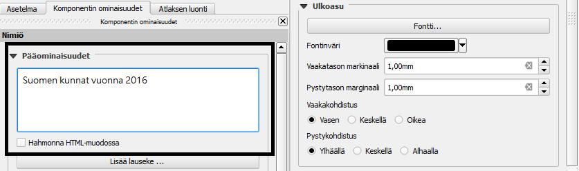 14 Kuva 16. Tekstielementin muokkausvalikot. 3.7. Logojen ja muiden kuvien lisääminen karttaan Karttaesitykseen voi olla joskus tarpeellista lisätä esimerkiksi organisaation logo tai muu kuva.