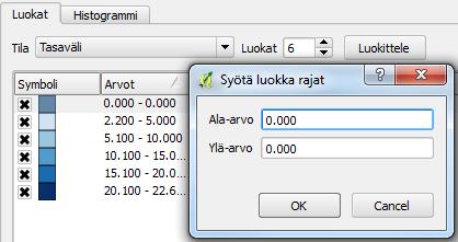 Nollaluokan voi asettaa väriltään muista luokista poikkeavaksi (Antikainen & Kortsalo 2012:43). Eli Tason ominaisuudet Tyyli Luokat ja asetetaan luokkien määräksi kuusi (kuva 23). 8.