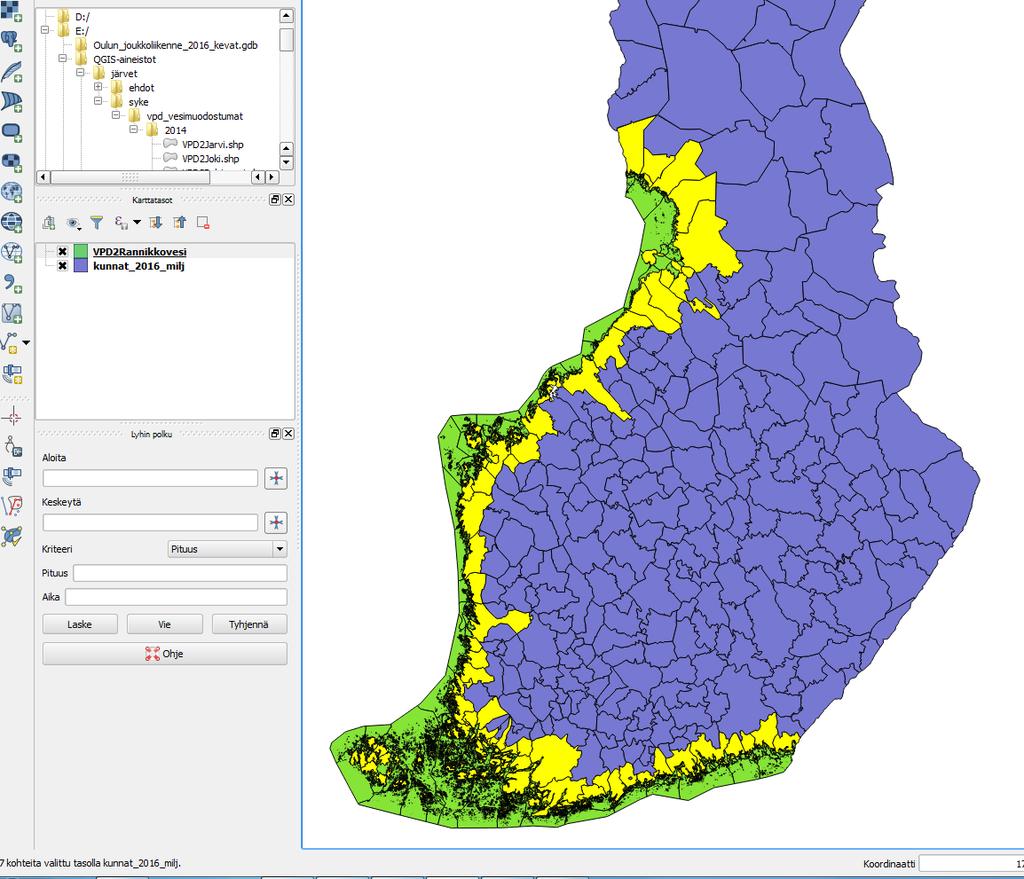 32 Kuva 40. Spatiaalisella valinnalla valitut Suomen rannikkokunnat. 6.