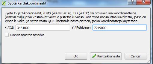 34 sopiva kiinnityspiste on valittu, painetaan hiiren kursorilla sen päältä, jolloin aukeaa Syötä koordinaatit ikkuna.