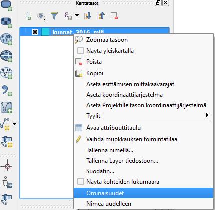 7 lisätään aina listan kärkeen. Aineistojen järjestystä voi muuttaa tarttumalla aineiston nimeen hiiren vasemmalla ja siirtämällä sitä ylös tai alas listassa.