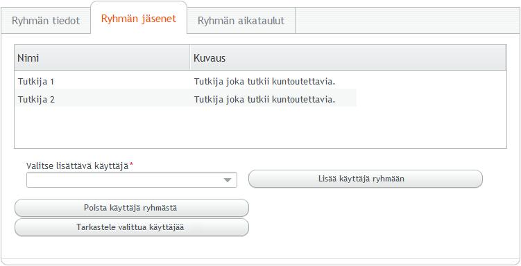 Luotaessa uutta ryhmää tutkija painaa hakukomponentin (katso kuva 3.3) Luo uusi -painiketta, jolloin kuvan 3.9 alivälilehti aktivoituu muokattavaksi.