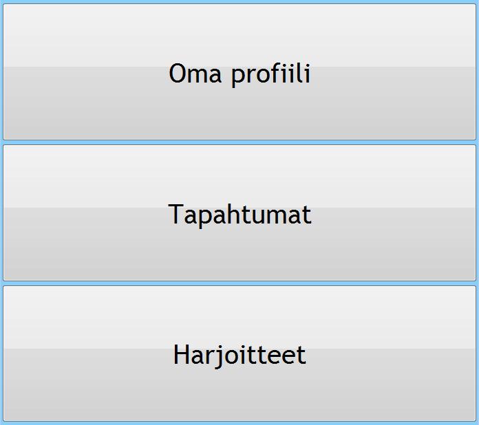 4.2 Sovelluksen näkymien rakenne Kuntoutettavan käyttöliittymän näkymien rakenne ja ulkoasu noudattaa samaa tyyliä koko sovelluksessa. Jokainen näkymä on jaettu kolmeen osaan.