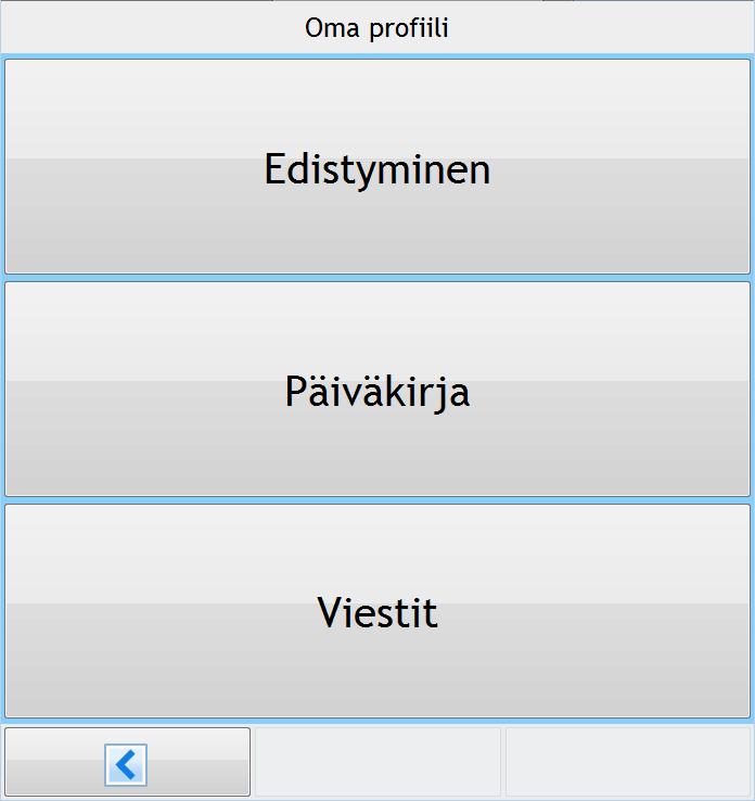 4.4 Oma profiili -näkymä Kuvan 4.6 Oma profiili -näkymän kautta pääsee näkymiin Edistyminen, Päiväkirja sekä Viestit (katso luvut 4.5 ja 4.9) vastaavilla painikkeilla.