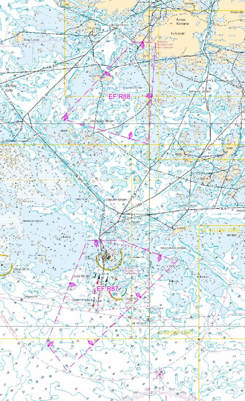 12 EF R88 Uusi ampuma-alue välille: Nytt skjutområde mellan New firing practice area (1) 60 00.500'N 21 12.800'E (2) 60 08.000'N 21 26.883'E (3) 60 08.000'N 21 31.267'E (4) 59 58.000'N 21 29.