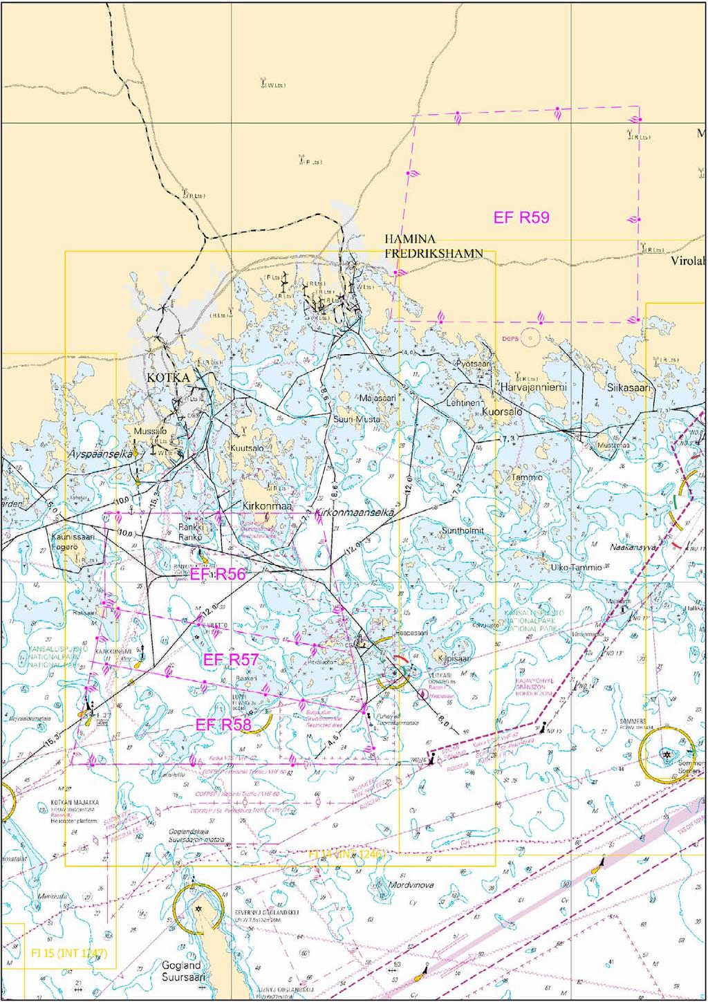 Kuva viitteeksi, karttaotteet ei merikartan mittakaavassa / Bild för referens, kortutdrag inte i sjökortets skala / Image for reference, chart extracts not to scale of chart 7 17, 18, 191, 192, 952,