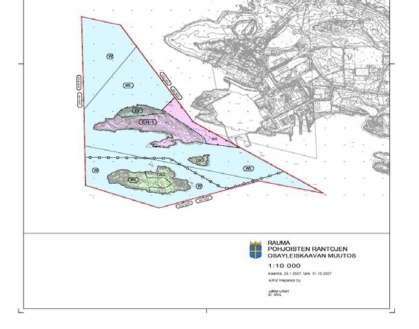 POSIVA OY PERIAATEPÄÄTÖSHAKEMUS LIITE 11 MAALISKUU 2009 7 (8) Kuva 11-6. Rauman pohjoisten rantojen osayleiskaava.