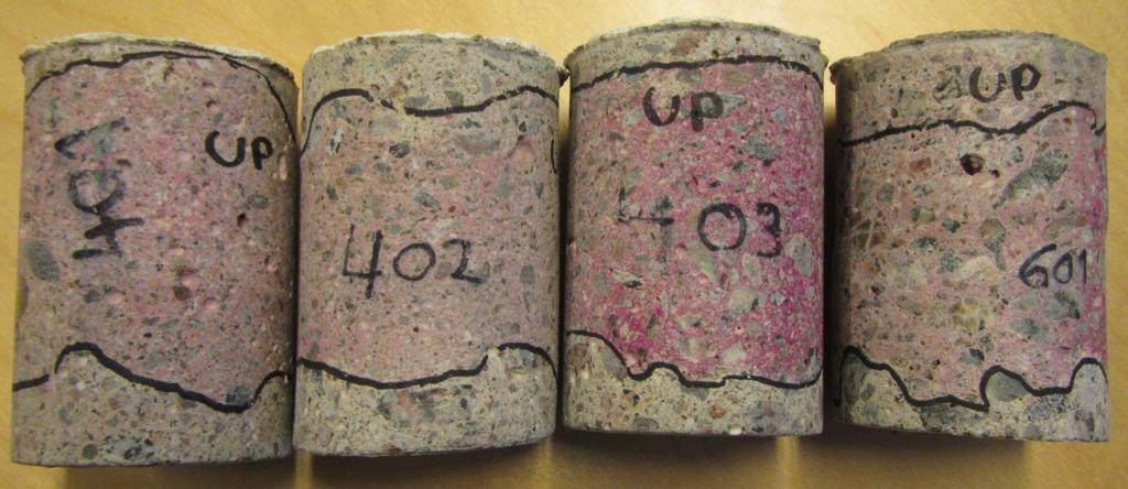 sivu 27(41) Julkisivu- ja parvekerakenteiden kuntotutkimus 22.03.2016 - Betonin runkoaineena on käytetty luonnonkiveä. - Maksimiraekoko on näytteiden kohdalla 11 14 mm.