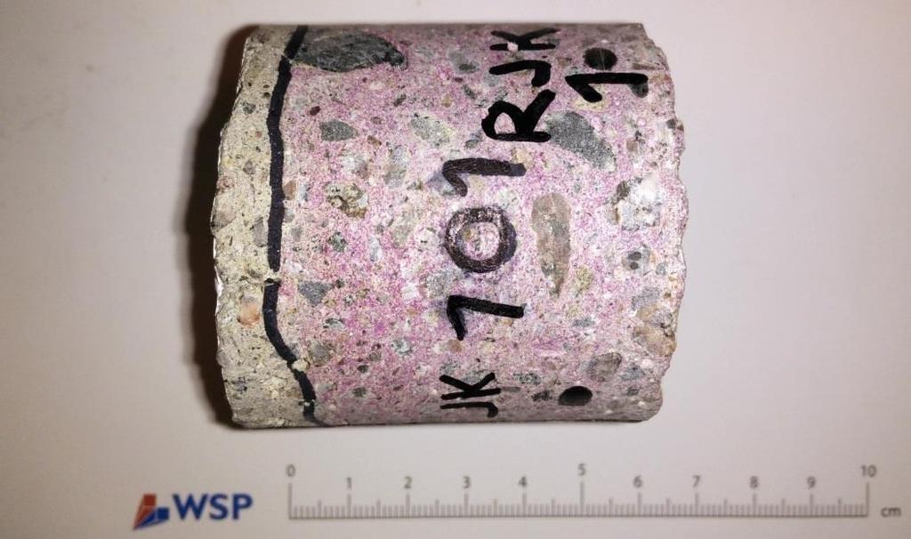 11037/OH/16 TUTKIMUSRAPORTTI 2 (15) YLEISTARKASTELU Tutkimuskohde Poralieriö, julkisivuelementti Työnumero 11037 Näytetunnus JK 101 Mitat Ø 56 mm, pituus 52 mm Karbonatisoituminen määritettynä