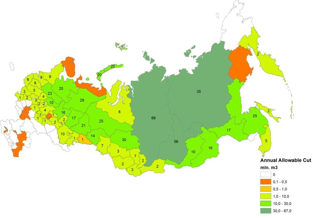 Hakkuiden teoreettinen potentiaali Vuotuinen hakkuusuunnite Venäjän alueilla