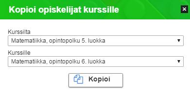 A. Samat oppilaat samalla opettajalla siirtyvät uudelle kurssille Mikäli kopioit oppilaat uudelle kurssille kurssin kopioinnin yhteydessä, ei sinun tarvitse tehdä näitä vaiheita uudestaan.